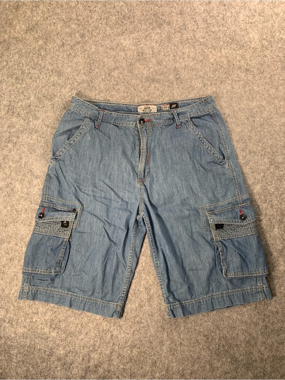 Vintage Akademiks Light Blue Denim Cargo Shorts - Men's Casual